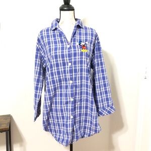 Walt Disney World Plaid Christmas Pajama Mickey Mouse Shirt S M blue white